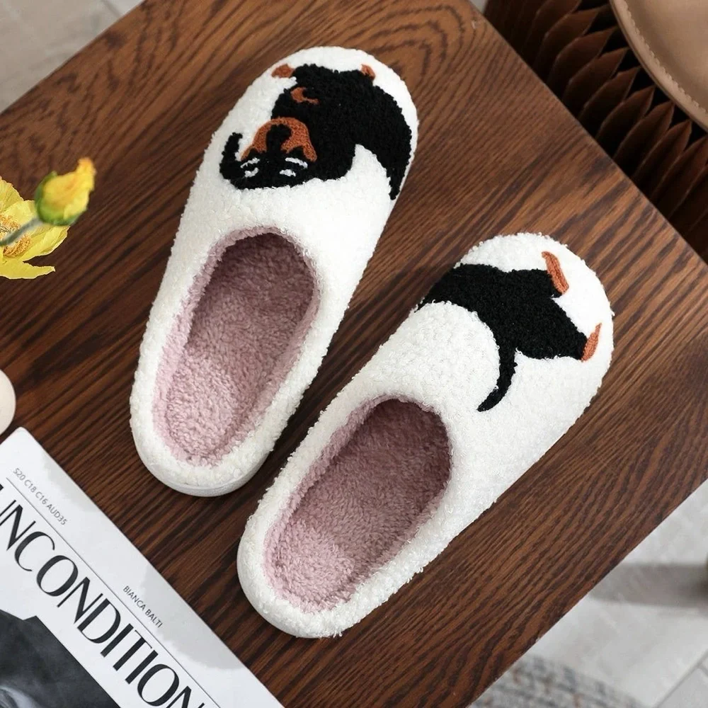 Cozy White Slippers with Dachshund Design - Picture 2 of 5